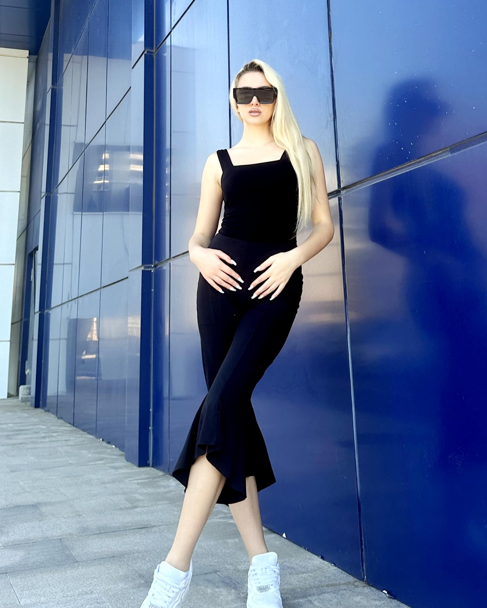 G4Free Pantalon capri pour femme, pantalon de yoga extensible avec poches, bas clochette à volants, legging de travail athlétique