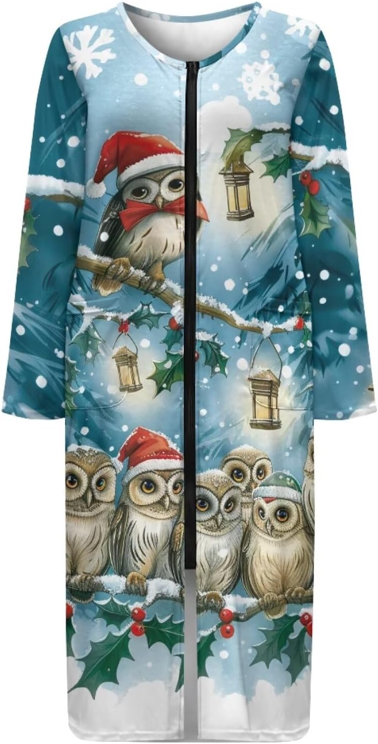 Ladies Zipper Front Nightgowns Comfy Long Housedress with Pockets Oversized Bathrobe Sleep Dress Pajamas Tops