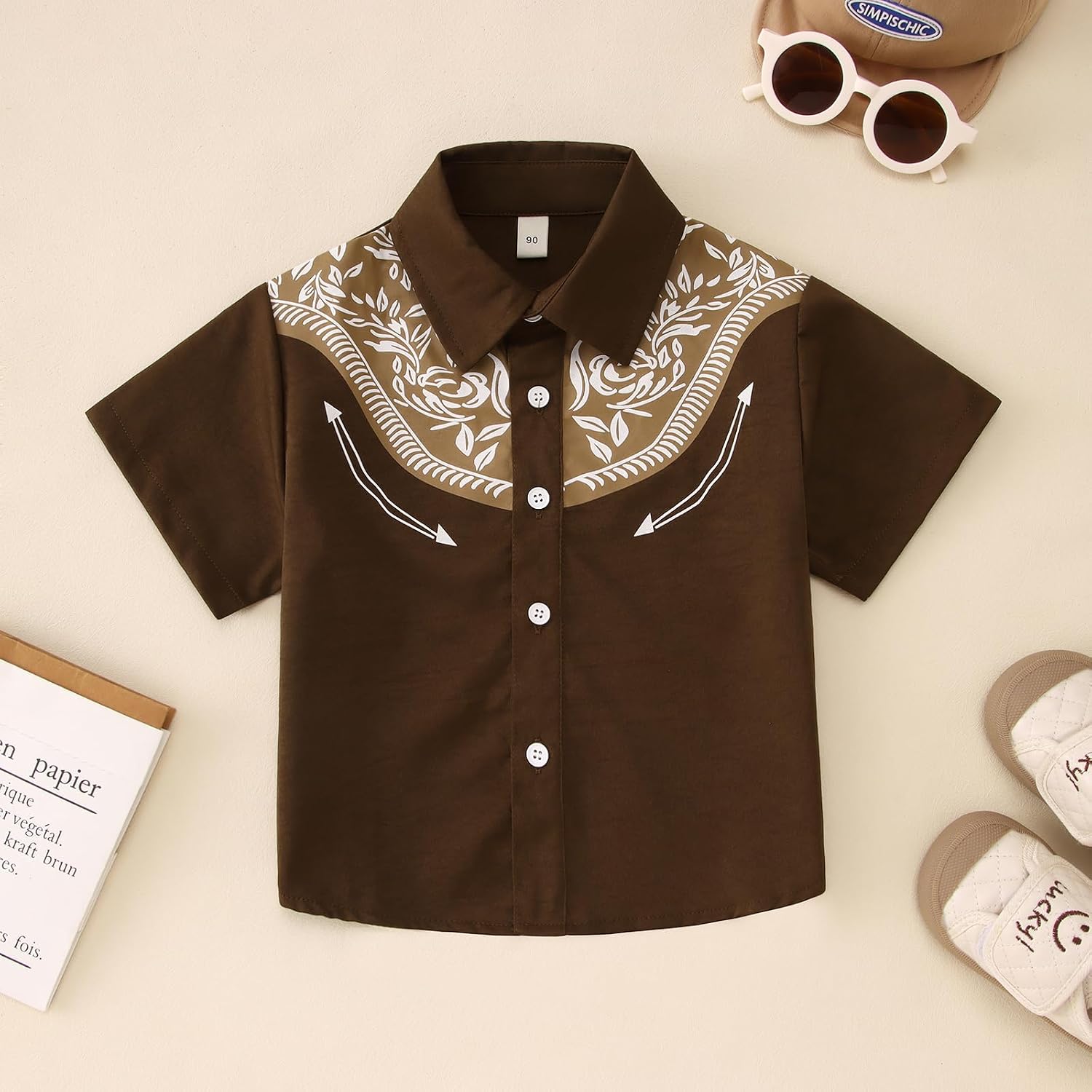 KEKEMI Cowboy Shirts for Kid Toddler Boys Western Retro Button-Down Shirt Rodeo Farm Country Summer Vintage Short Sleeve Tops