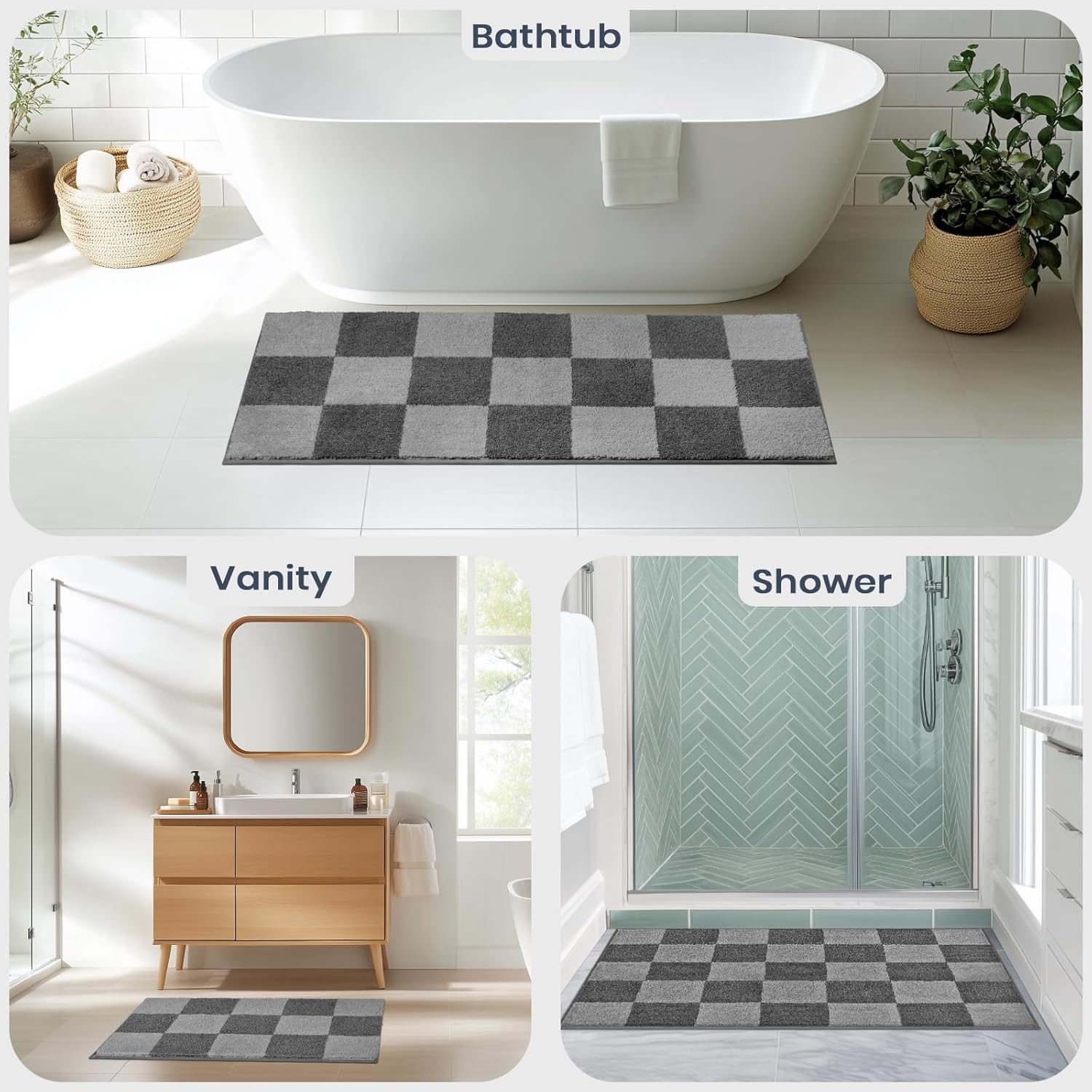 PURRUGS Bathroom Rug Non-Slip Machine Washable 30" x 46", Super Absorbent and Quick-Dry Bath Mat, Extra Soft and Plush Bath Rug for Shower, Bathtub and Sink, Grey & Dark Grey - Image 5