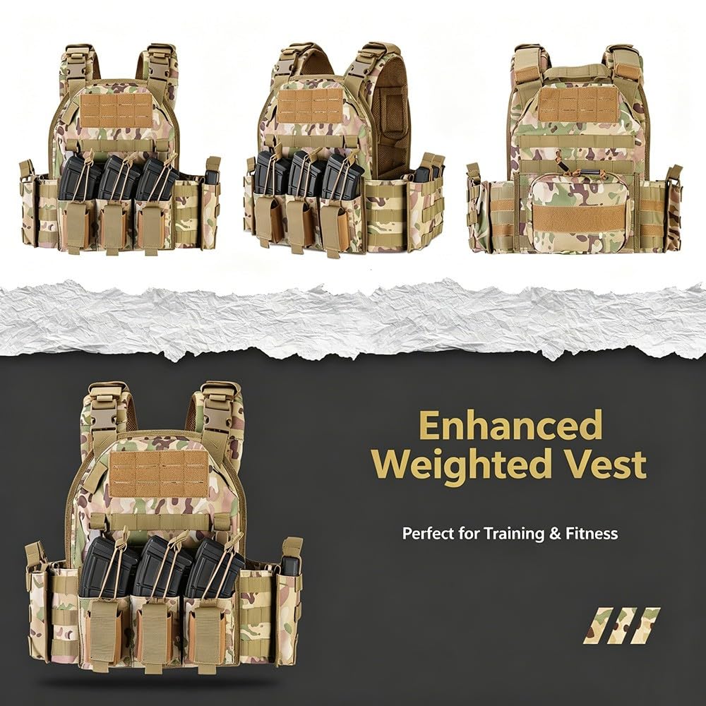 Chaleco Táctico Airsoft,Ajustable con Sistema MOLLE y Liberación Rápida, Chaleco Ligero y Transpirable con Bolsillos Modulares para Paintball Senderismo Caza Camping Outdoor