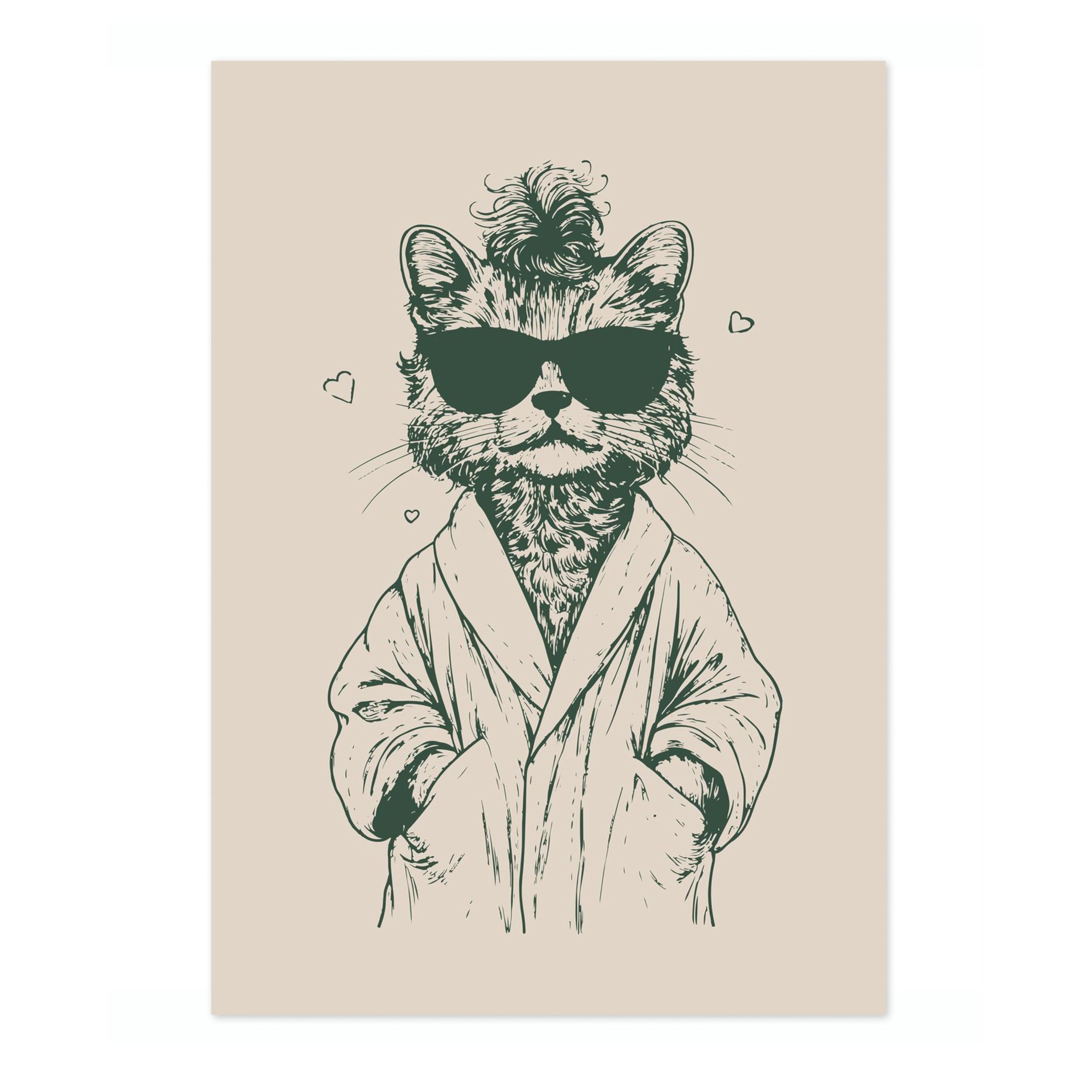 Animato Cat Dressing Gown Bathroom Quote Poster, Funny Typography Wall Art, Phrases Print, Guest Bathroom Art, Toilet Room Retro, 50x70cm (Print Only) - 50x70cm — image 1