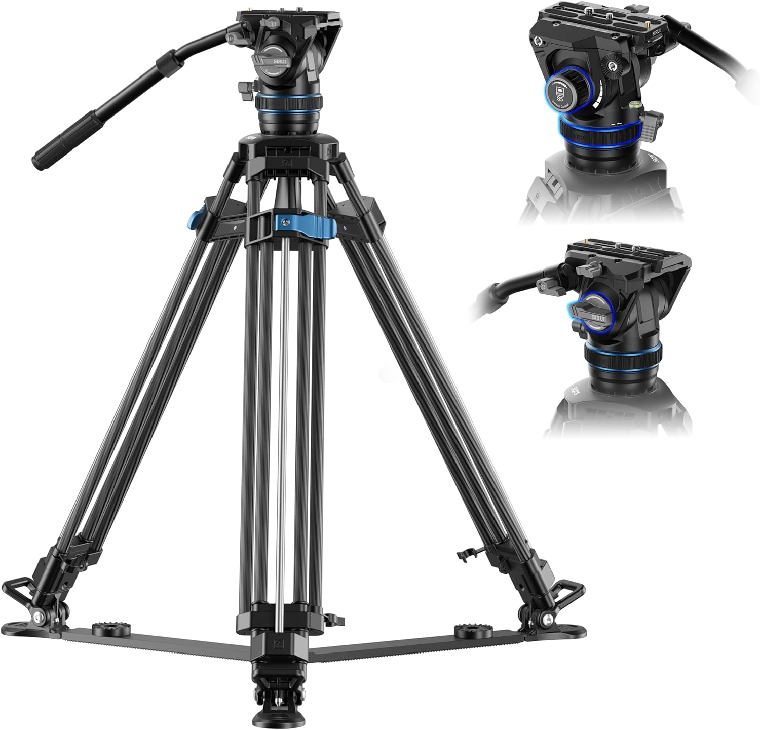 SIRUI SQ75 Carbon Fiber Video Tripod with Hydraulic Fluid Head, 70.1″ Rapid Professional Camera Tripod, Stepless Damping on Pan/Tilt, Dual Quick-Release Plate Mode, Max Load 8kg/17.6lb (SQ75+S5)