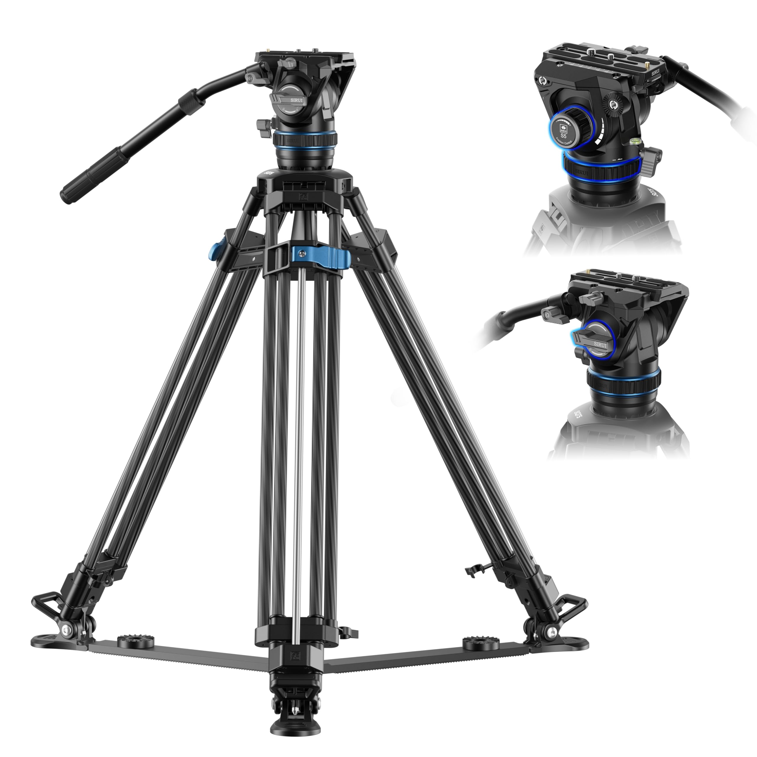 SIRUI SQ75 Carbon Fiber Video Tripod with Hydraulic Fluid Head, 70.1" Rapid Professional Camera Tripod, Stepless Damping on Pan/Tilt, Dual