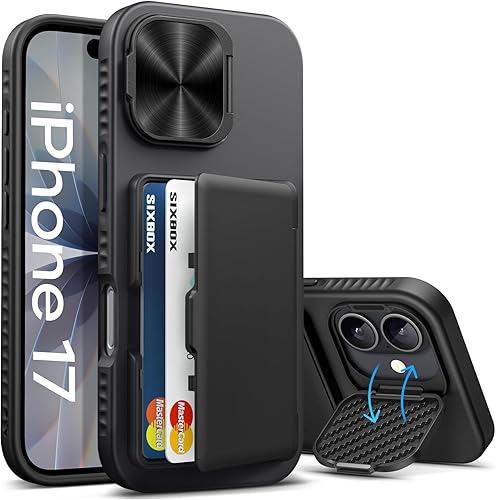 Miniatura 42 de Funda para iPhone Air con soporte para tarjetas, soporte integrado y cubierta para lente de cámara, a prueba de golpes, de silicona resistente a