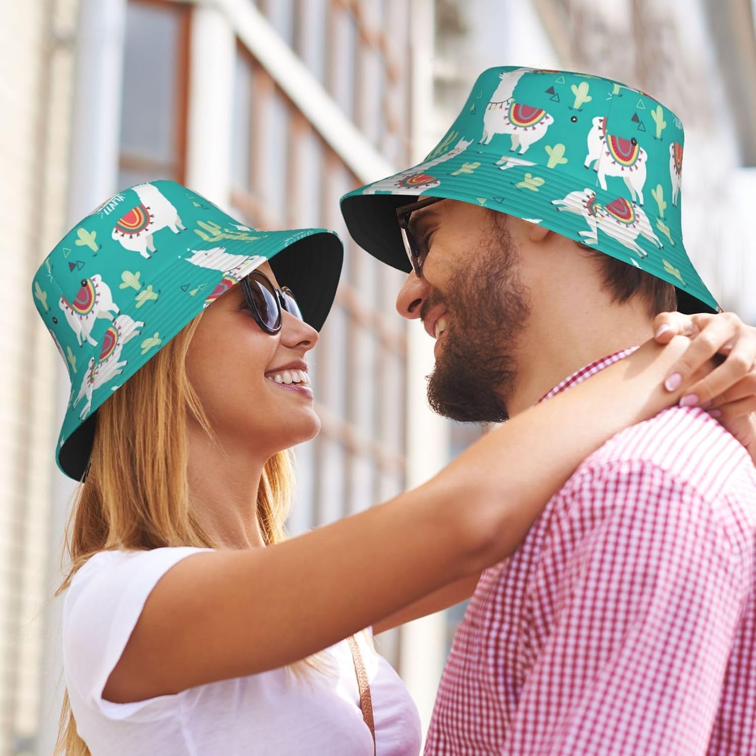 Bucket Hat Alpaca Cactus Print Summer Sun Hat Trendy Beach Funny Fisherman Hat for Men Women Unisex Black