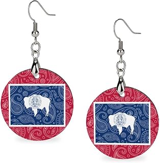 Wyoming State Flag Paisley Pattern Novelty Women's Dangle Earrings Fashion Funny Wood Earring Drop Pendants Jewelry