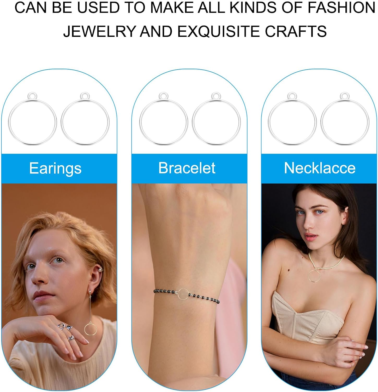 PATIKIL Jewelry Making Charm Bulk, 60 Pcs Alloy Open Back Round Bezel Frame Pendants for Necklace, Bracelet, Earring Making - Image 7