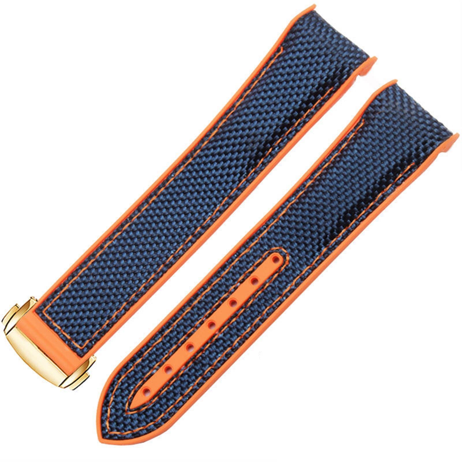 QTYQWC Watch Bracelet for Omega 300 SEAMASTER 600 Planet Ocean Folding Buckle Silicone Nylon Strap Watch Accessories Watch Band (Color : Black Orange, Size : 22mm)