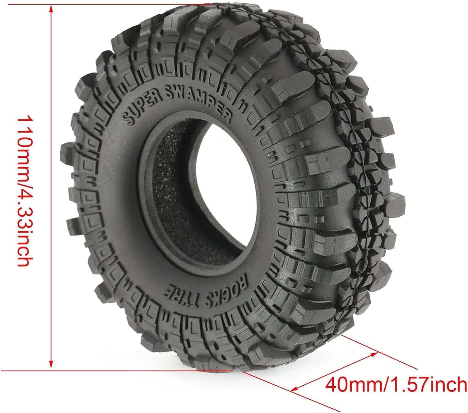 KINGCOO Juego de 4 ruedas de 110 mm, llantas de plástico de 1,9 pulgadas, llantas y neumáticos de goma para 1/10 RC Rock Crawler Auto Parts para Axial SCX10 Tamiya TRX-4 TRX-6 D90 D110 CC01 TF2