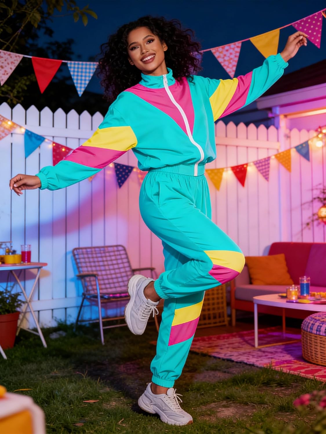 UOUA 80s Windbreaker Jacket for Women Retro Color Block Wind Breaker Long Sleeve Reversible Casual Coat - Image 5