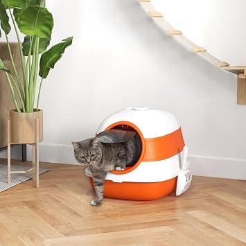 PawHut Foldable Cat Litter Tray Hooded Cat Litter Box w/High Side, Orange