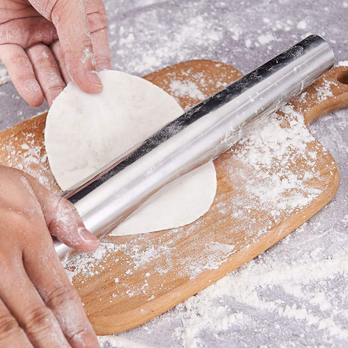 INOXLM Mattarello in Acciaio Inox per Pasta di Zucchero impasti Cucina Pane Pizza Dolci Torte (Custodia Tortora