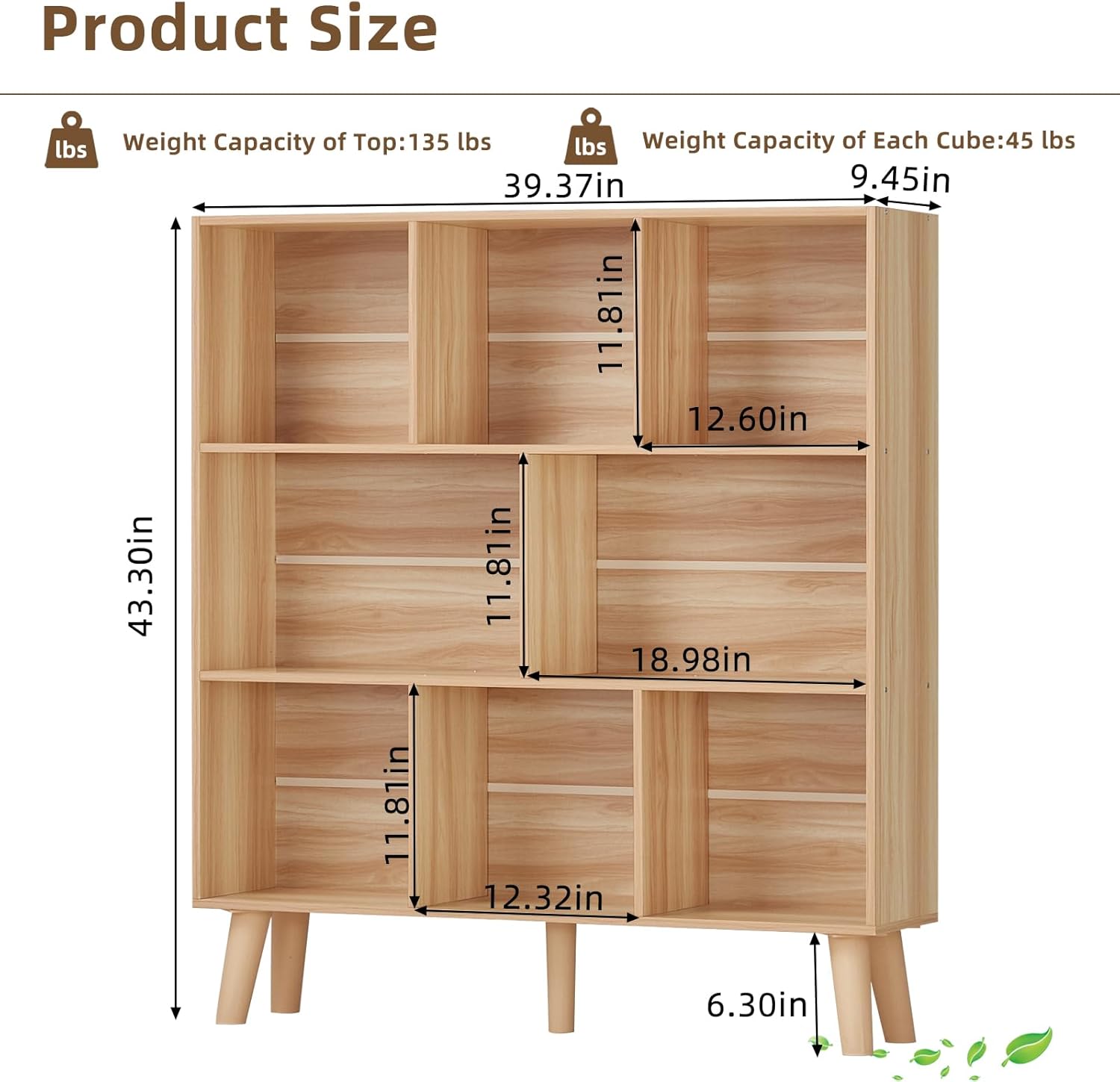 LEYAOYAO Wooden 8 Cube Book Shelf, Natural 3 Tier Bookshelf with Legs, Modern Open Storage Organizer,Boho Bookcase,Display Cabinet Shelf Free Standing Bookshelves for Bedroom,Living Room,Office 8 Cube with Legs Natural
