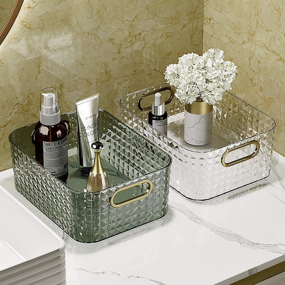 Poatable Storage Box with Handle Thickened Cosmetics Jewelry Storage Basket Bathroom Kitchen Desktop Organizer (Dark Green) (Green)