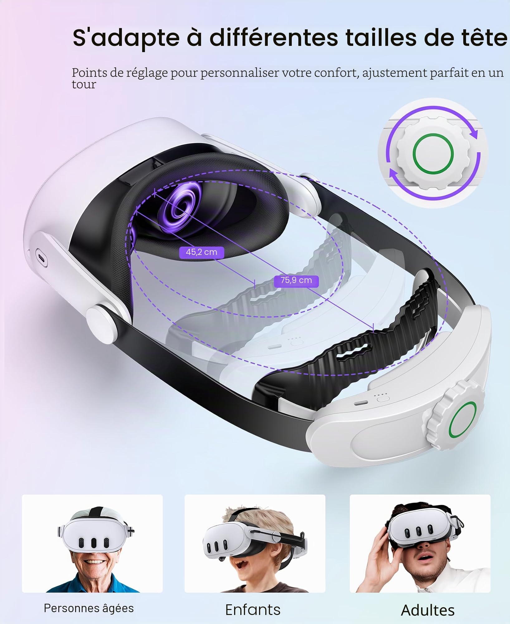 Sangle de Tête de Rechange avec Batterie Intégrée 8000mAh pour Meta Quest 2 / Quest 3 / Quest 3S – Confort Optimal, Ajustement Précis par Molette, Accessoire de Gaming