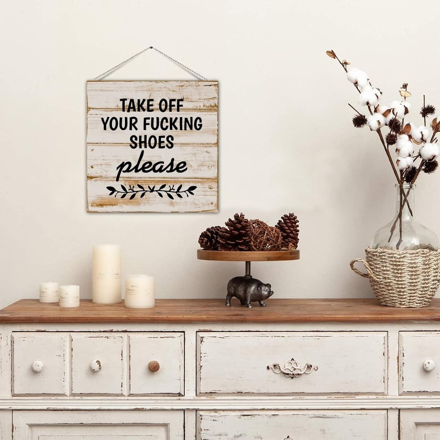 Wood Pallet Sign Take Off Your Fucking Shoes Please Nostalgic Rustic Wooden Craft Sign Rope Included Nostalgic Wooden Craft Sign Plank Hanging Sign for Yard Lake House Decor 12 Inch