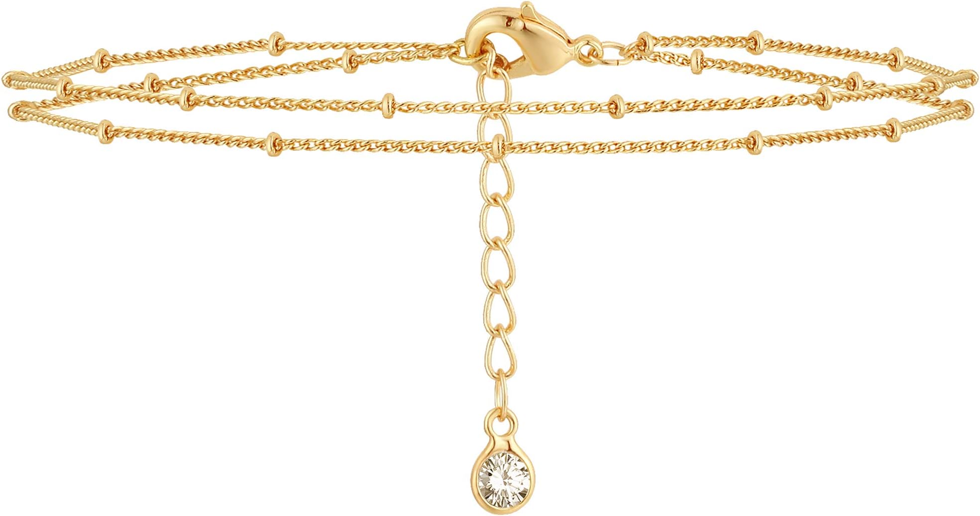 VACRONA Gold Tiny Beaded Bracelet 14K Gold Plated Chain Bracelets for Women Dainty Tiny Pearl Bracelet Adjustable Chain Jewelry