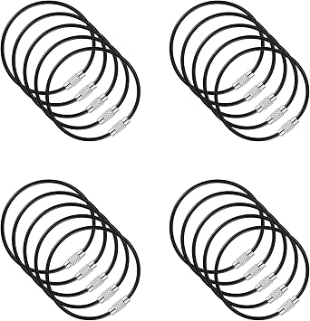 Steel Wire Keychain,Plastic Coated Metal Key Ring Loop,Luggage Tags Loops,2mm Twist Barrel,5.9 in,Black