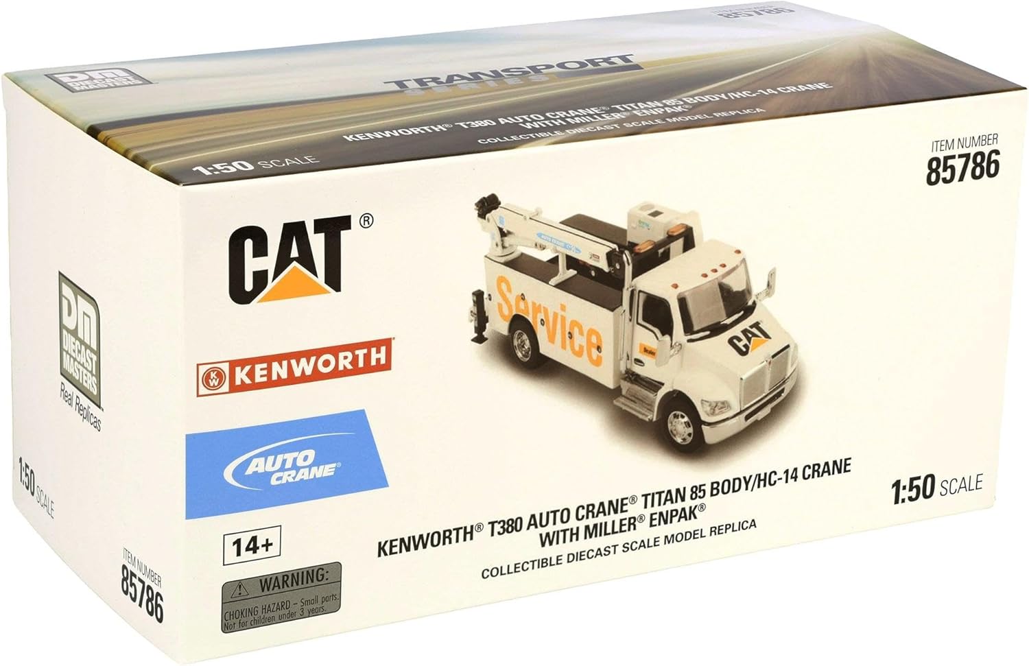 Diecast Masters 1/50 CAT Kenworth T380 Crane Truck with Titan 85 Body & Miller EnPack 85786