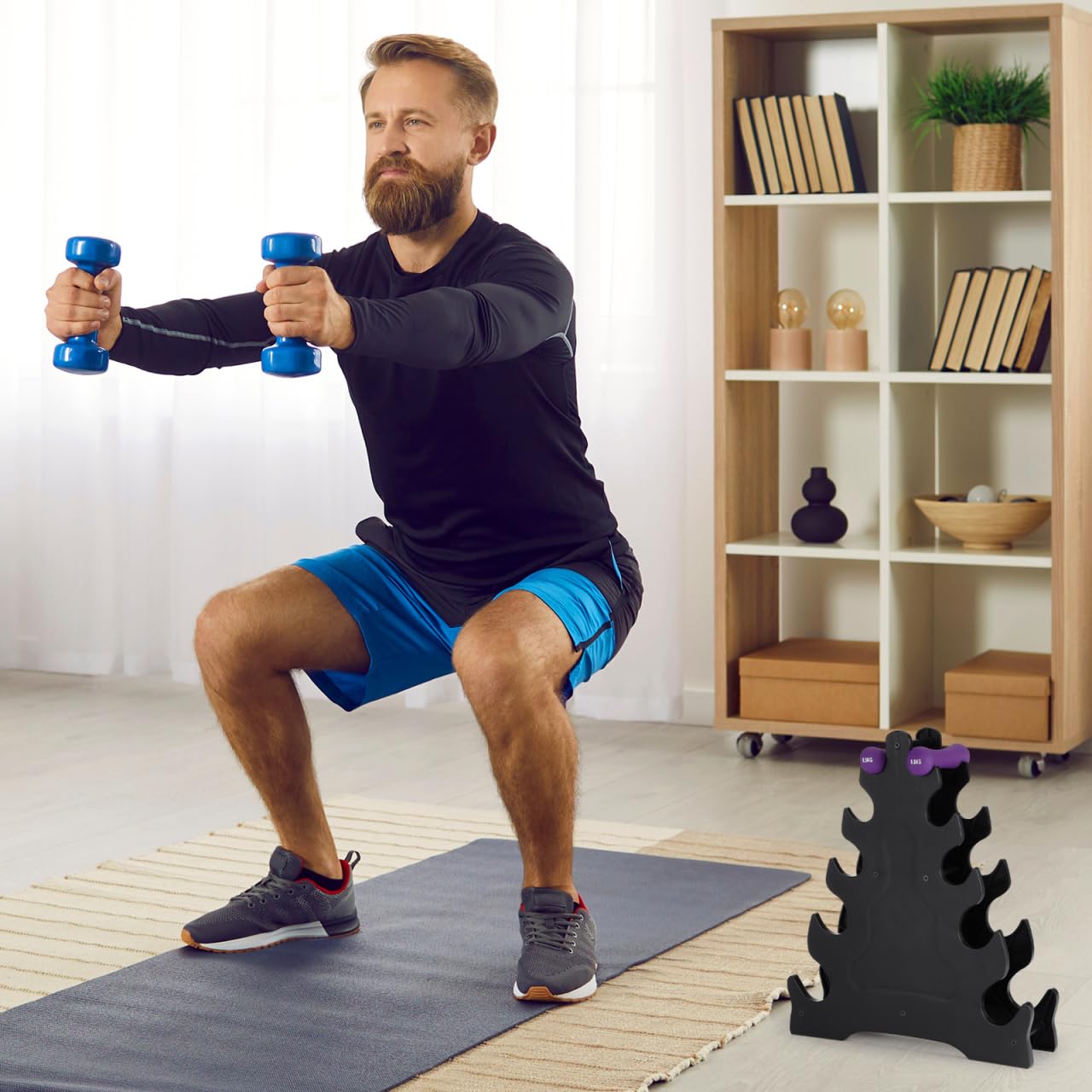 5-poziomowy stojak na hantle – oszczędność miejsca do przechowywania ciężarów do domowej siłowni solidny i łatwy montaż, idealny do sprzętu fitness i konfiguracji treningu domowego