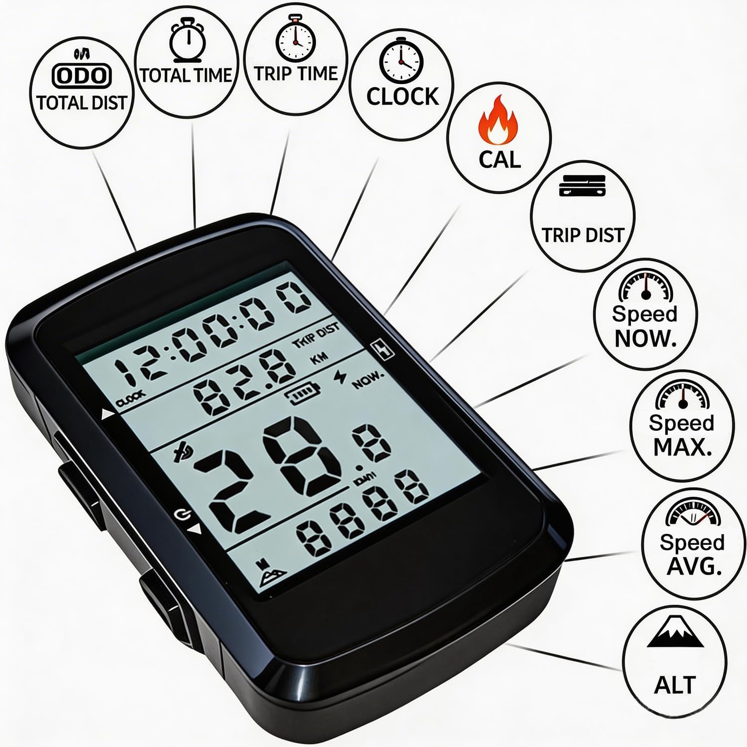 Bike Computer, GPS Wireless Cycling Computer, Bicycle Speedometer Odometer with IPX7 Waterproof, 2.4" LCD, Backlight, Long Battery Life for Road Bike MTB