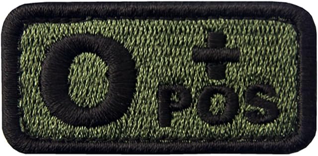 Tactical Type O Positive Blood Type Patch Embroidered Morale Applique Fastener Hook & Loop Emblem - Olive Drab