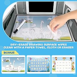 MENZOKE Kids Travel Tray for Boys or Girls, Travel Tray for Kids Car Seat with Tablet Holder, Dry Erase Board & Cooler Cup Holder, Road Trip Essentials Accessories for Car Trip, Airplane (2 Pack)