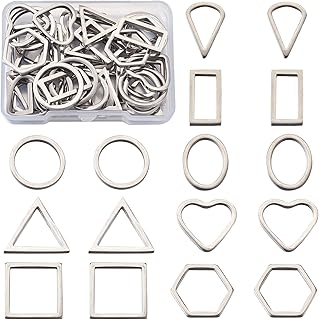 PandaHall 40 anelli di collegamento in acciaio inox con cornice vuota, quadrati a goccia a forma di cuore, triangolo, per fai da te collane, bracciali, orecchini, creazione di gioielli