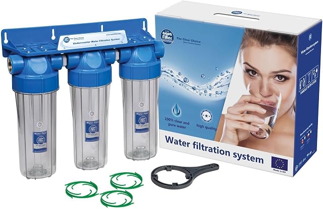 Triple 10" Filter Housing Three Stage Water Filtration System 3/4" Connection