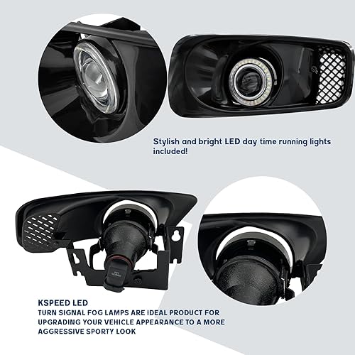 Miniatura 4 de Luces antiniebla de conducción Kspeed compatibles con Honda Civic 1999-2000, lámparas de luz antiniebla LED con halo de lente transparente para lado