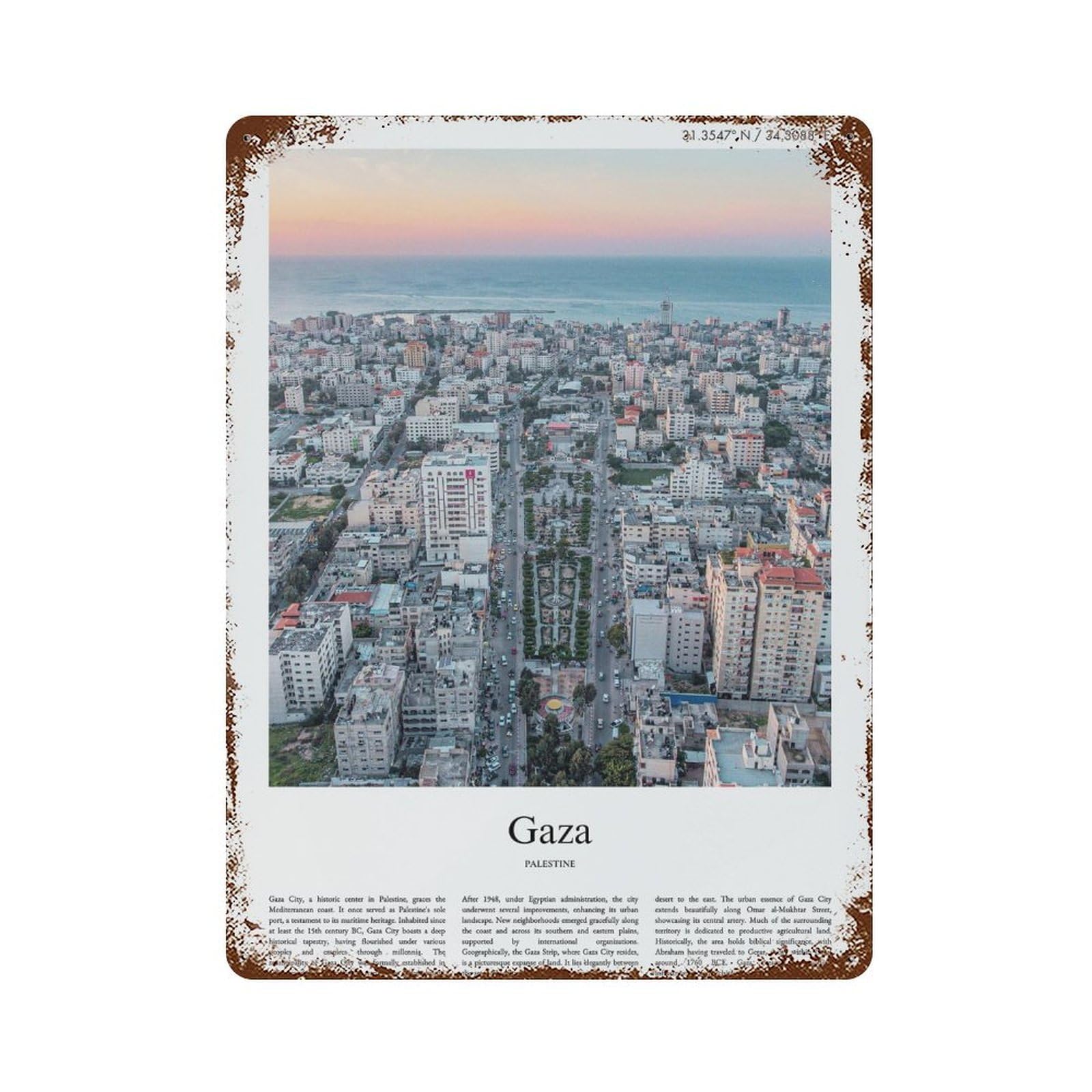 xiaoxiaoshen Gaza Palestine City Scenery Wall Decor Art Metal Tin Poster Modern Home Decor Art Home Bar Shop Decorations Vintage Sign 40x30cm