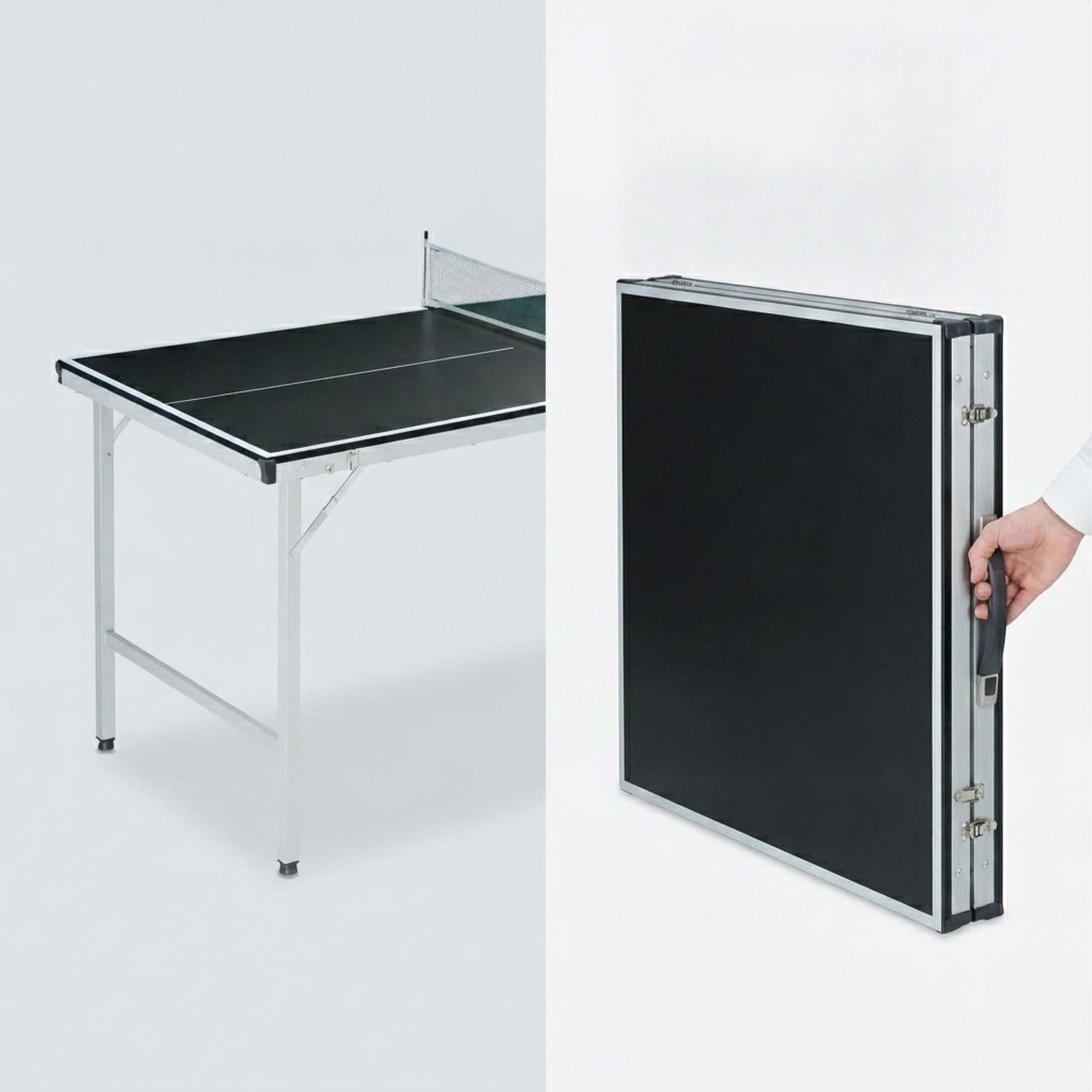 Relaxdays Mesa Ping Pong, Tablero Pimpón Plegable, Tabla Midi, Incluye Red, 2 Palas, 3 Pelotas, 70 x 70 x 150 cm, Negra