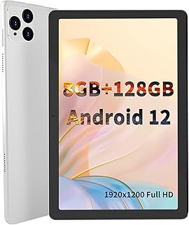 10 inch Tablet, Android 12 Tablet, 10.1”, 1080p Full HD, 8GB RAM/128GB ROM/8-Core CPU, 1TB Expand, 8000mAh, 5MP front/13MP Back Camera, WiFi 6, GPS, 1920 * 1200 Display, Bluetooth 5.0