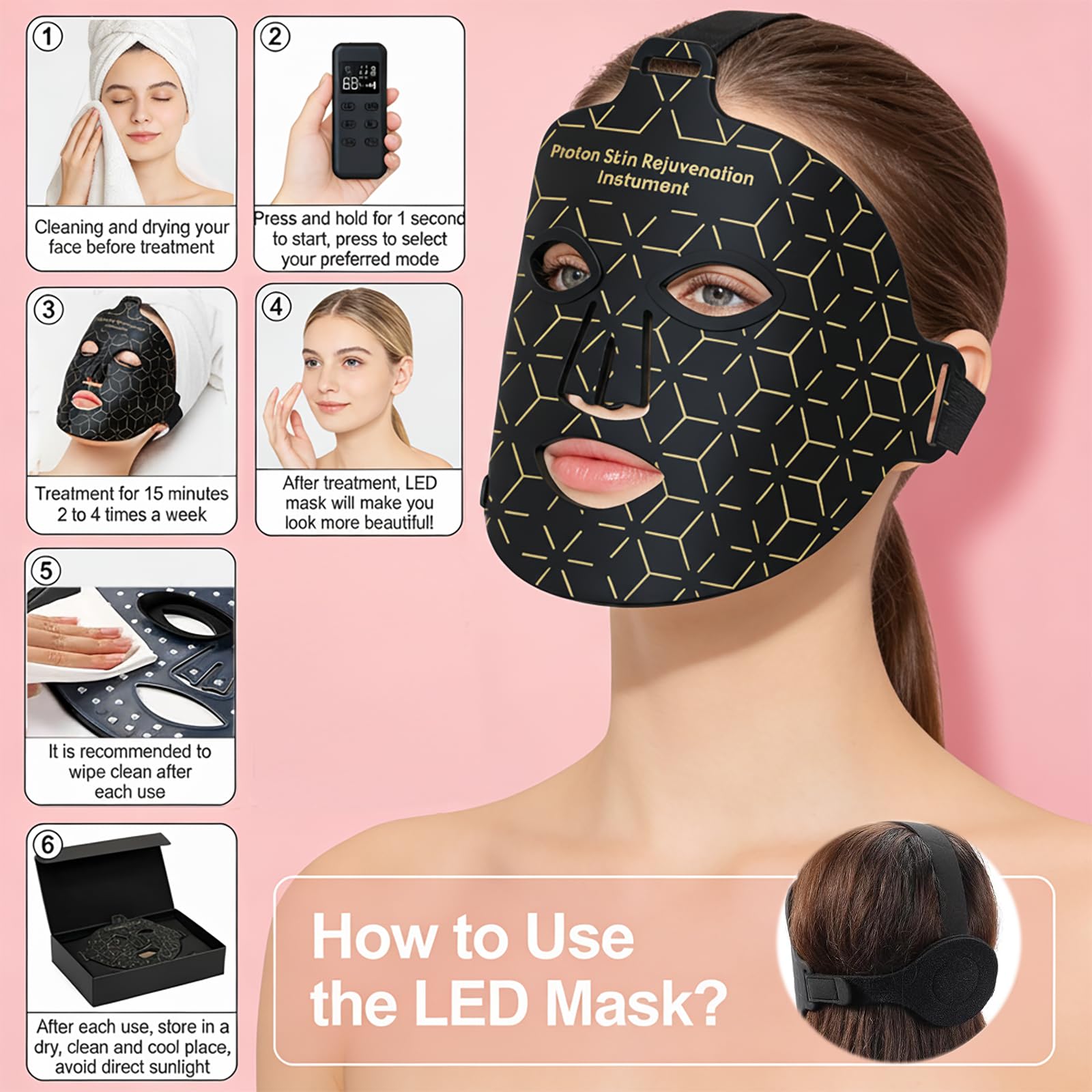 Masque LED Visage & Cou 8 Couleurs – Lumière Rouge 630nm & Infrarouge 850nm, 248 LEDs, Télécommande Sans Fil, Minuteur Auto, Batterie 2600mAh – Appareil Beauté Maison