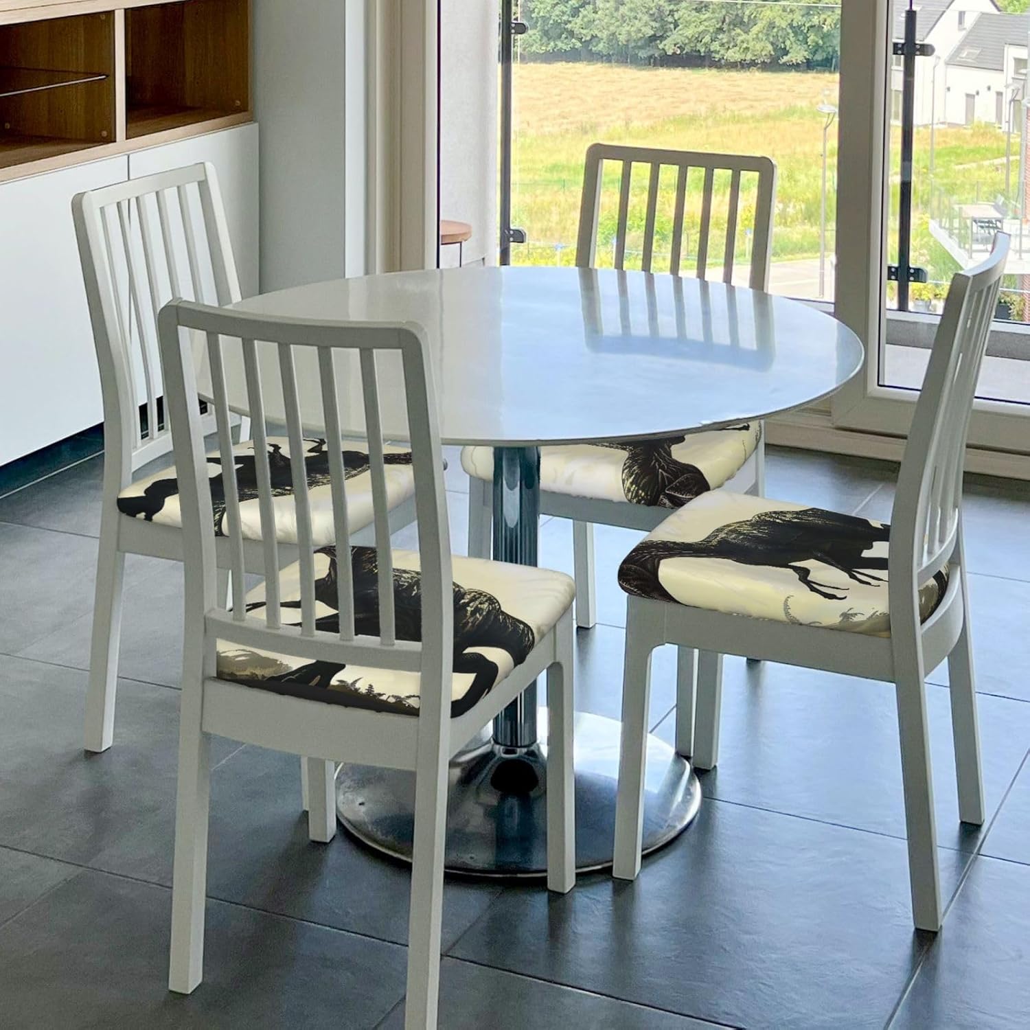 Velociraptor Dinosaur Print Square Cushion Covers 6 Pcs Set Elastic Non-Slip Seat Cushion Slipcovers Pet Furniture Protectors for Chair, Sofa