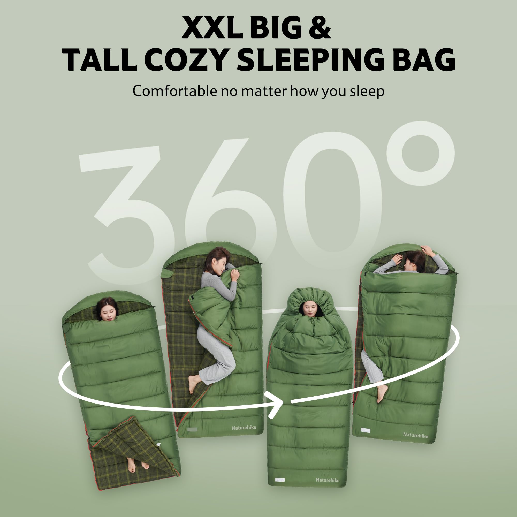 Naturehike Flanell-Schlafsack, groß und hoch, für Erwachsene, Schlafsack für kaltes Wetter für alle Jahreszeiten, XXL-Schlafsäcke für Camping, Wandern, Jagd, inklusive Kompressionssack