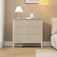 MayinColor Beige 3-Drawer Dresser: 30" Tall Modern Wood Nightstand Chest with Ball Bearing Slides & Anti-Tip Safety for Bedroom Living Room
