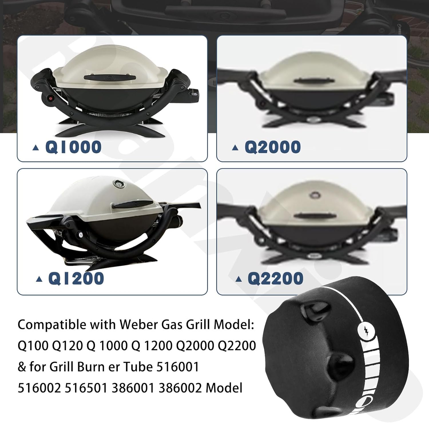 60065 Gas Control Knob Replacment Part - 2-3/8" in Diameter Compatible with Weber Gas Grill Q100 Q120 Q 1000 Q 1200 516001 516002 516501