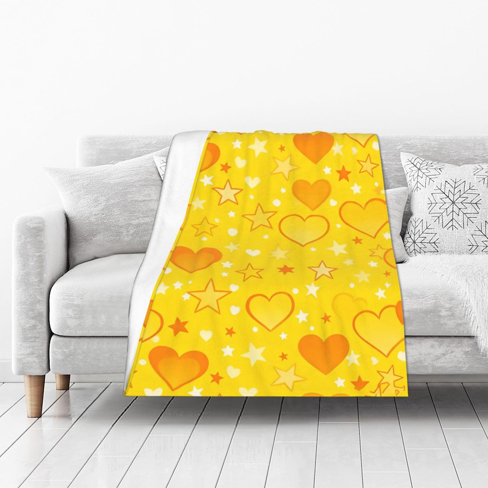 DUYIOKH Yellow Heart Print Thick Throw Blanket, Blanket for Couch Bed Warm Travel Blanket for Camping Movie Night