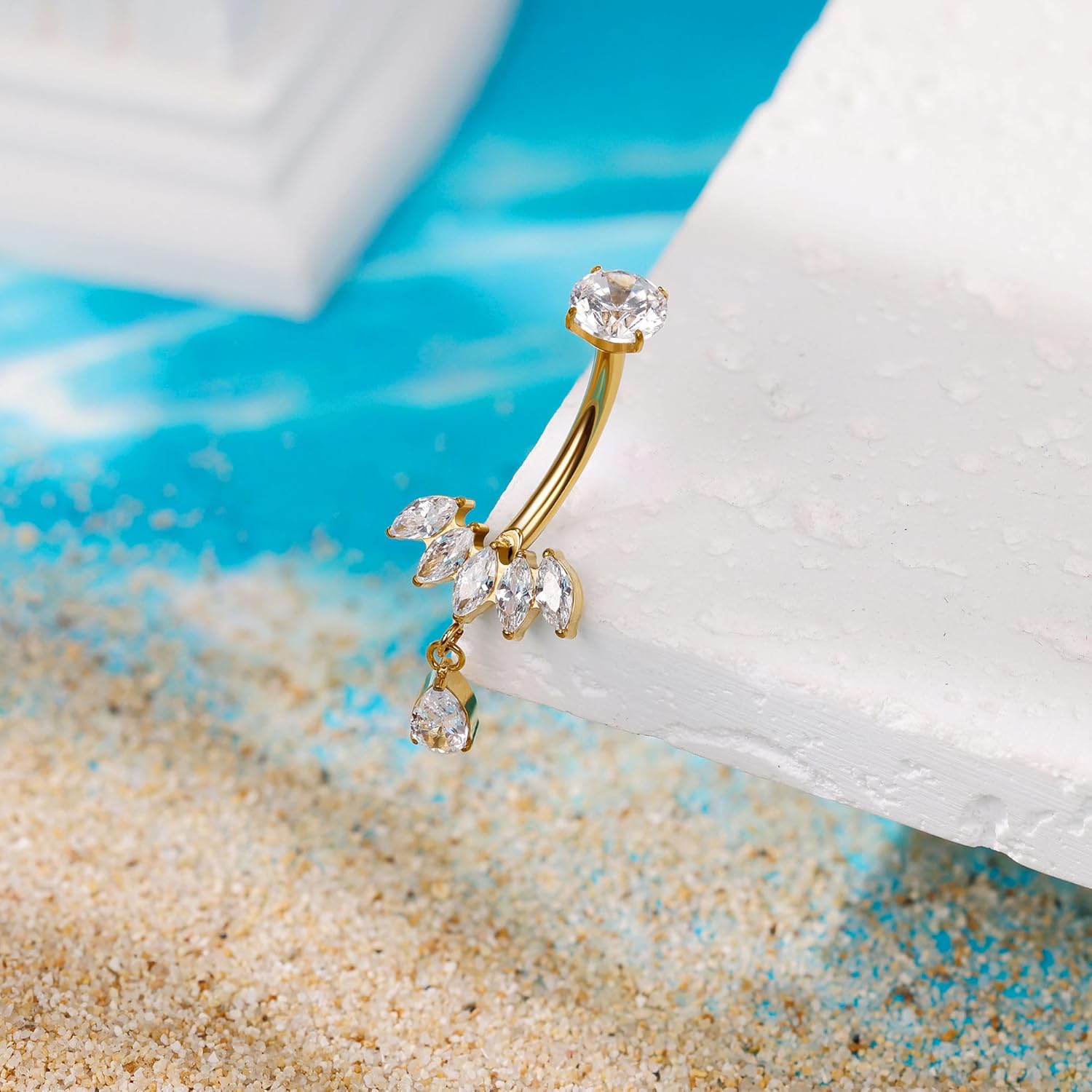 REVOLIA 14G G23 Solid Titanium Dangle Belly Button Ring for Women Teardrop Dangling Navel Ring Internally Threaded CZ Belly Navel Piercing Jewelry 10MM - Image 2