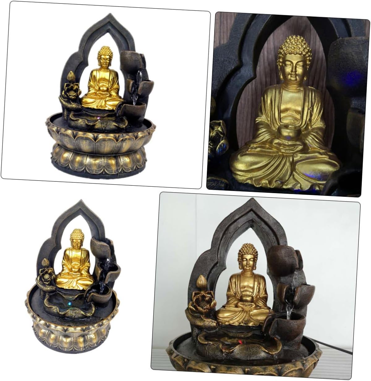 Resin Buddha Waterfall Fountain Tabletop Ornament with Soothing Flow for Home Office Decor Chinese-Style Water Feature Sculpture Smooth Surface Zen Meditation Accent