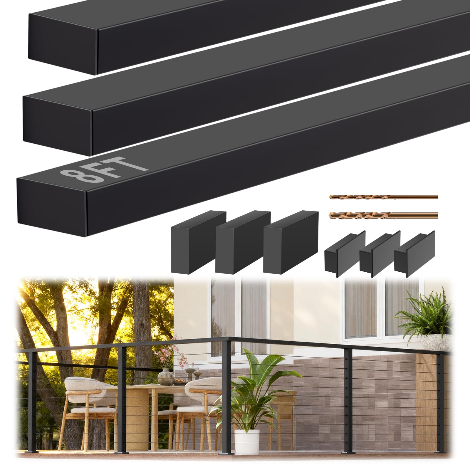 8FT Black Stainless Steel Cable Railing Handrail with POM Connector