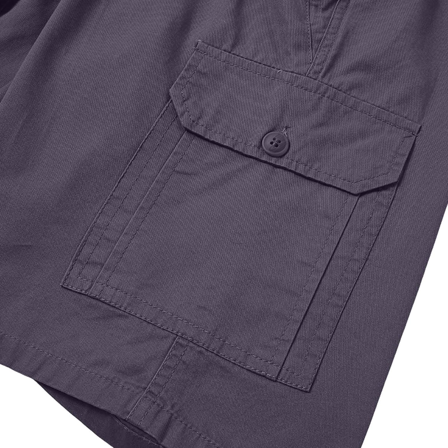 Men’s Cotton Cargo Shorts – Bermuda Shorts with Zipper Pockets, Elastic Waist Relaxed Fit Above Knee Shorts for Hiking & Work