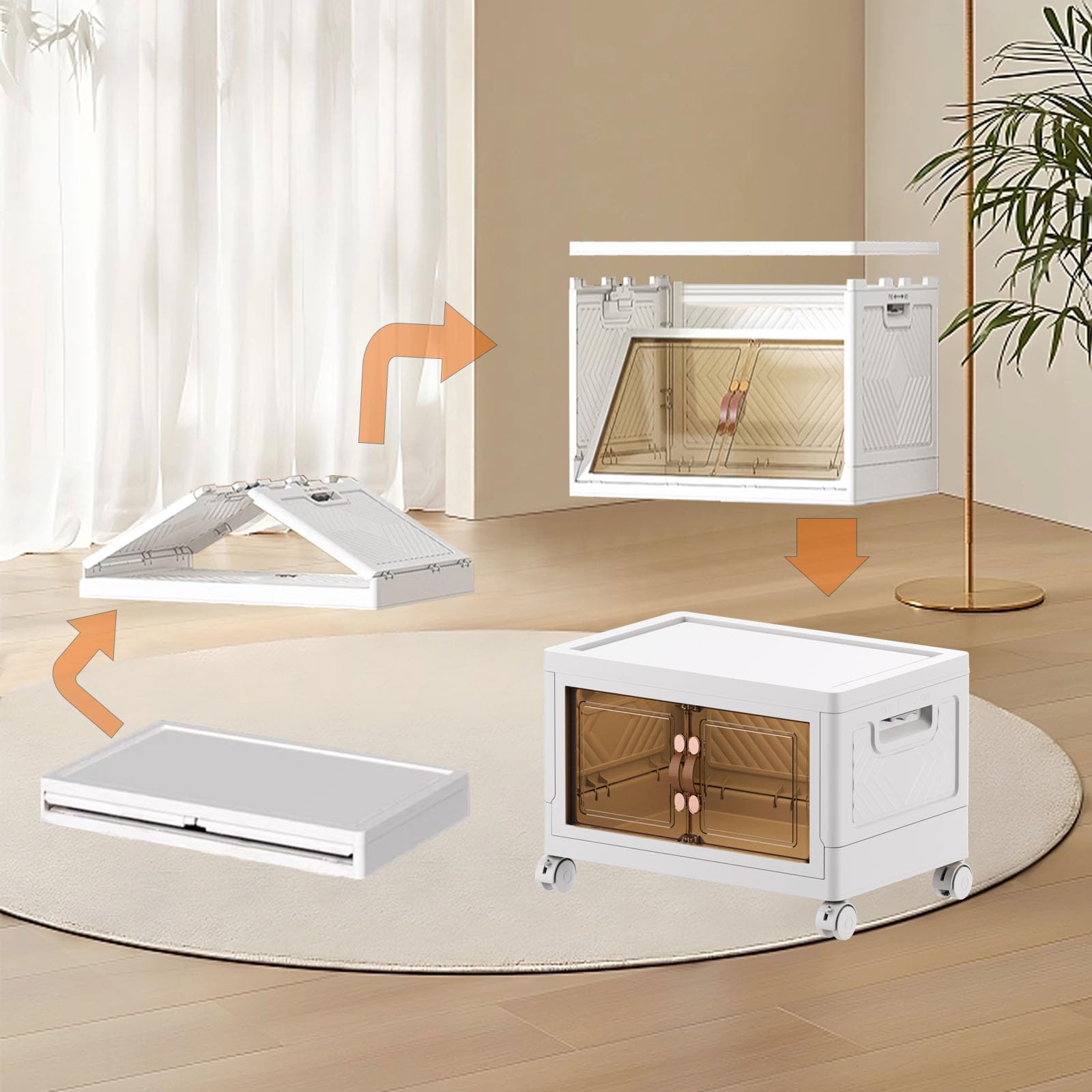 Contenitori cubici con coperchi, organizer pieghevoli per armadio, 4 contenitori impilabili da 22 litri, armadi di stoccaggio in plastica