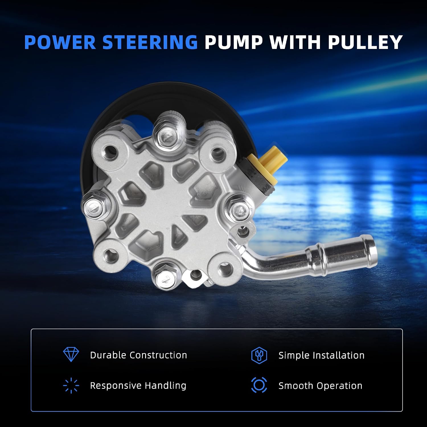 Power Steering Pump with Pulley, for Chrysler Town & Country 2011-2016, for Voyager 2020-2021, for Dodge Grand Caravan 2011-2020, for Ram C/V 2012-2015, V6 3.6L, OE# 5151727AC, 5151727AD