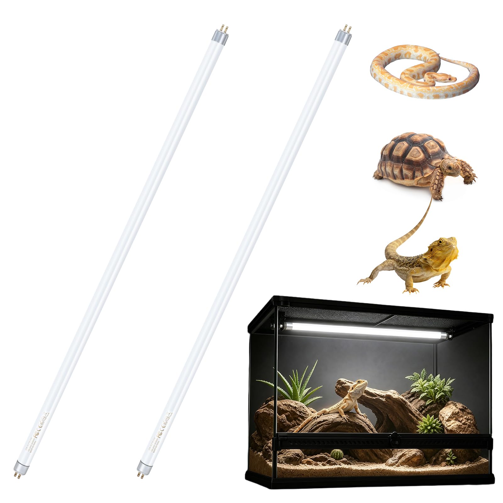 T5 UVB Light Reptile 22inch, 10.0 T5 UVB Reptile Light Bulb, 24W UVA UVB Light Reptile kit Desert, UVB Tube Light for Bearded Dragon, Arcadia,Gecko, Tortoise, Lizard