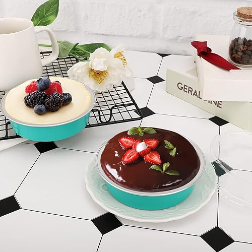 Vista 187 de Beasea Latas desechables para tartas de 4 pulgadas, paquete de 50 mini sartenes con tapas, molde de aluminio dorado de 8 onzas, moldes para tartas