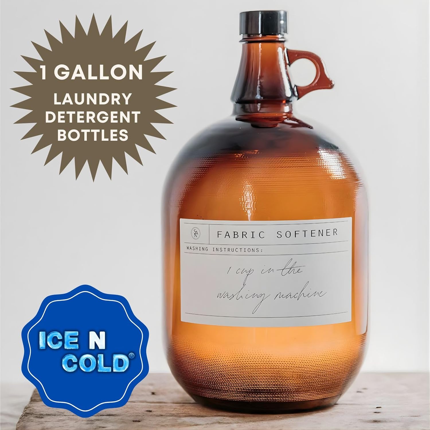 1 Gallon (128oz) Glazed Amber Glass Jug With 38mm Cap - Pack of Two, Large