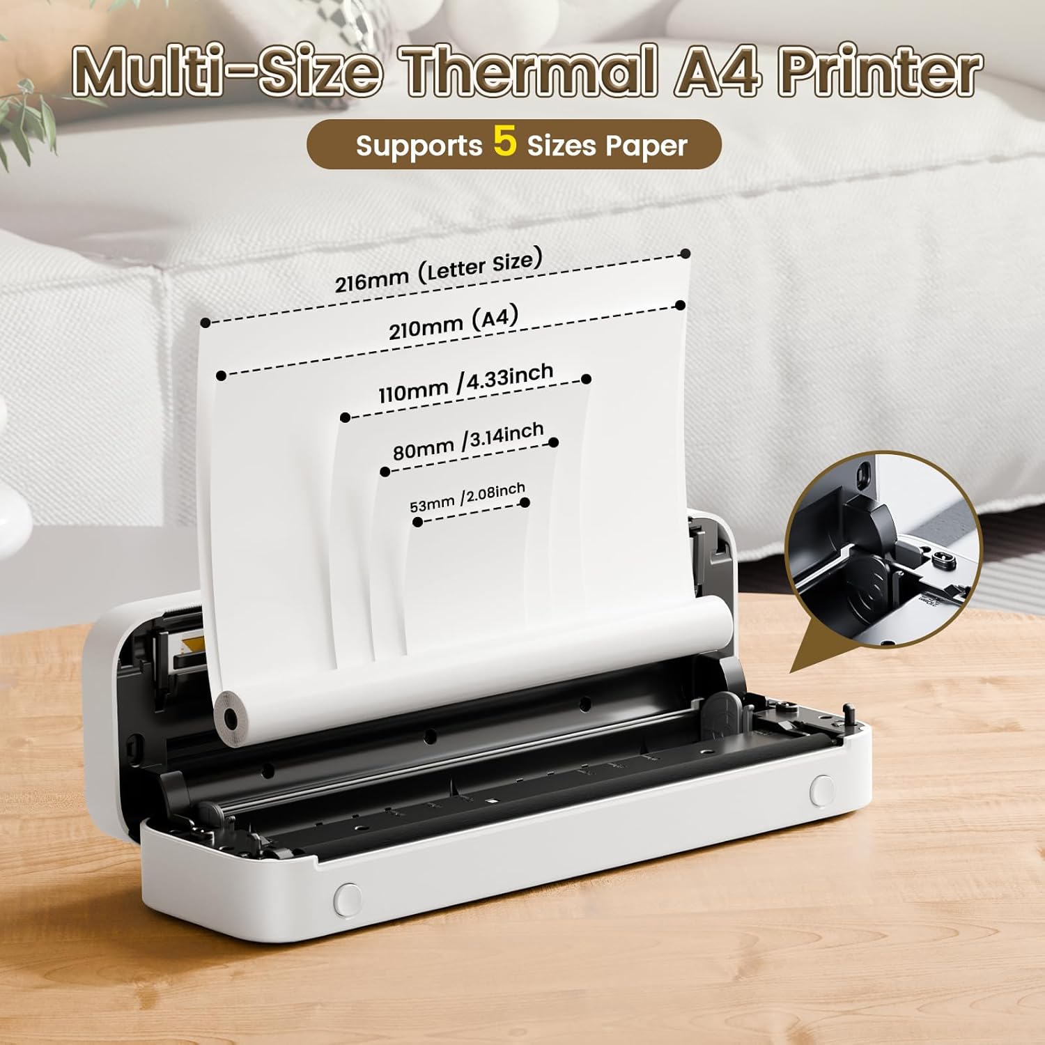 Phomemo Portable Thermal Printers for Travel, Inkless Portable Printer Support 8.5'' x 11'' US Letter Size, Wireless Printer Compatible with iOS, Android & Laptop for Office,Home,